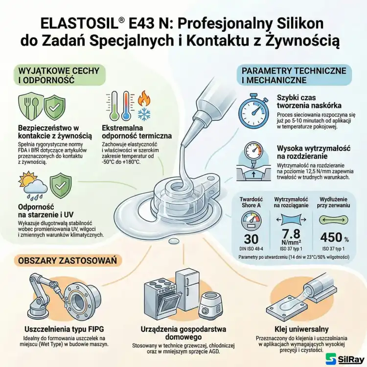 WACKER ELASTOSIL E43N 310ml – przezroczysty silikon klejąco-uszczelniający z normami dla kontaktów z żywnością, Shore A 30 – zdjęcie 2