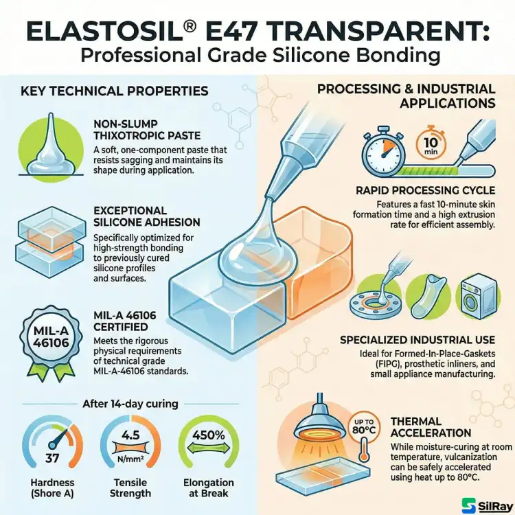 WACKER ELASTOSIL E47 310ml – przezroczysty silikon klejąco-uszczelniający do elektroniki i montażu, MIL-A 46106, Shore A 37 – zdjęcie 4