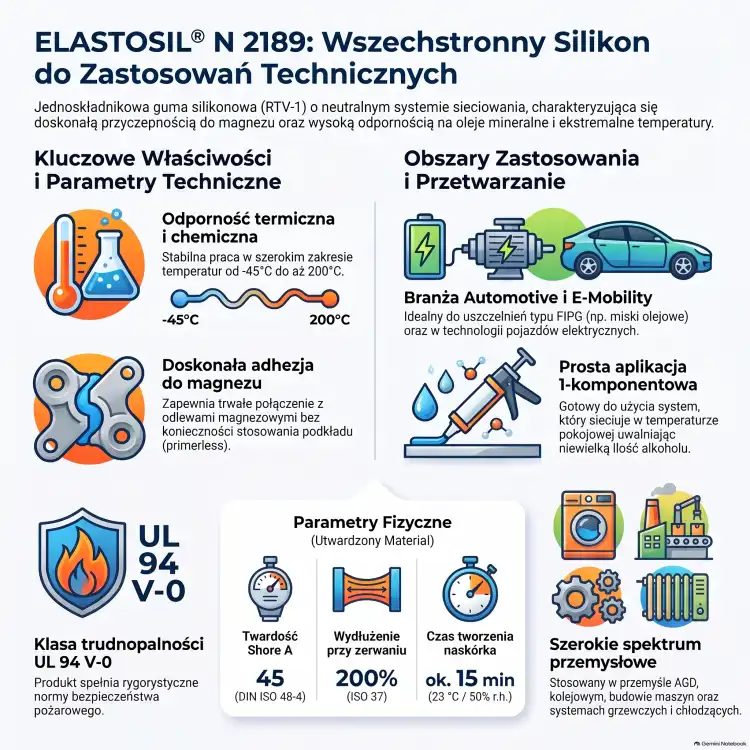 WACKER ELASTOSIL N2189 310ml – czarny silikon RTV-1, UL94 do uszczelniania i klejenia, Shore A 45