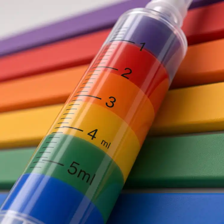 ELASTOSIL COLOR PASTE FL/PT – zbliżenie na strzykawkę 5 ml z kolorowymi pastami barwiącymi do silikonu
