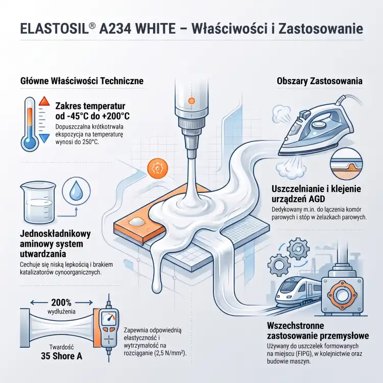 WACKER ELASTOSIL A 234 White – infografika – właściwości i zastosowanie