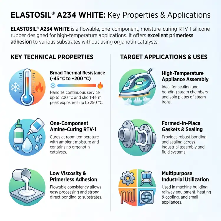 WACKER ELASTOSIL A 234 White – infografika – właściwości i zastosowanie