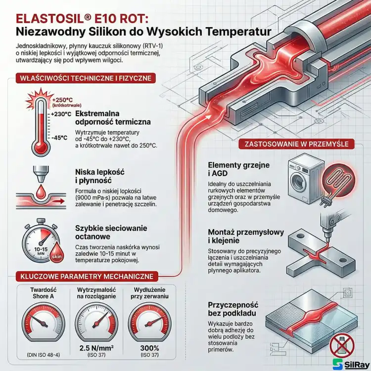 WACKER ELASTOSIL E10 22kg – infografika – właściwości i zastosowanie